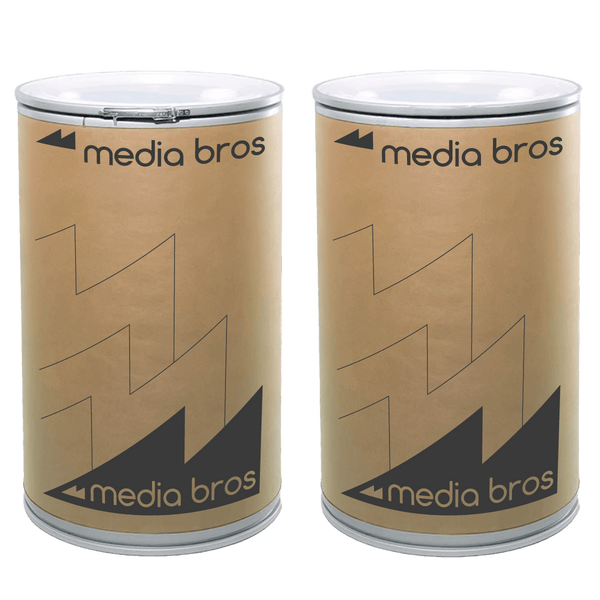 Two drums full of CRAC filtration media that weigh 50 kilograms each.