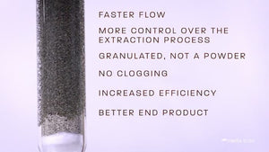 CRC column filled with granular media to the left of a list of granular media advantages.