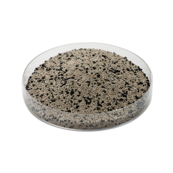 A small petri dish full of CR41 filtration media.