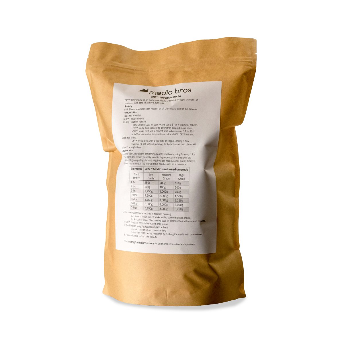 CRY™ Filter Media (CRC) for BHO Extraction (NonReactive) Media Bros